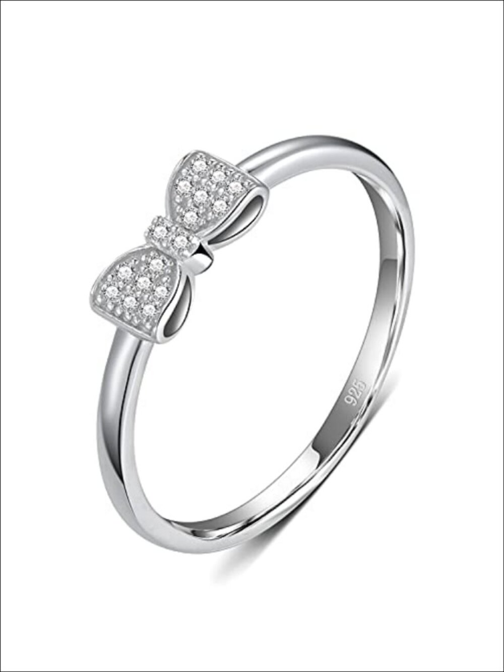 925 Sterling Silver Bow Knot Promise Ring Cubic Zirconia Wedding Band